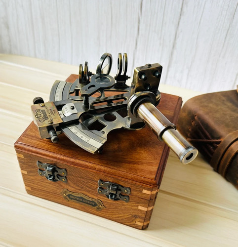 Vintage Antique Brass Sextant with Wooden Case - 第 1/6 張圖片