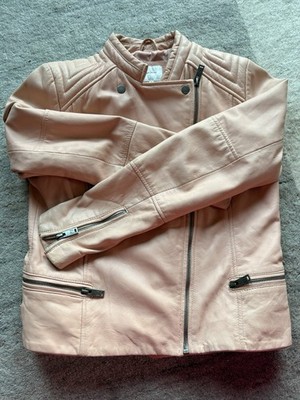 Pepe Jeans Damen Lammnappa Leder Jacke Lederjacke Kurzjacke Zip Biker Gr. S Rosa