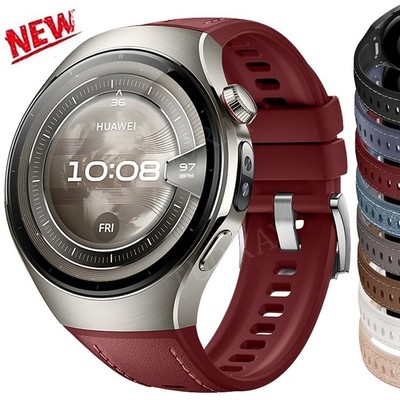 Quick Release Silicone + Leather Wrist Band Strap for Huawei Watch 5 42mm 46mm