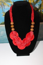 Bold Red Beaded Chunky Statement Wood Necklace - Adjustable 22"