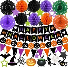 Halloween Party Decorations Happy Halloween Banner Honeycomb Balls Paper Fans Ha