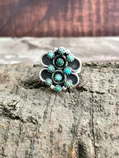 Handmade Sterling Silver Kingman Turquoise Adjustable Ring "Signed Nizhoni"