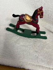 VINTAGE WOODEN ROCKING HORSE HAND MADE  PAINTED 6.5" X 5"