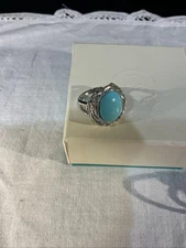 QVC Turquoise Oval Polished Woven Design Sterling Silver Ring NIB Beautiful