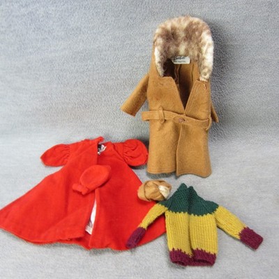 Barbie It's Cold Outside Brown Coat & Hat Red Flare Coat Hat Color Block Sweater