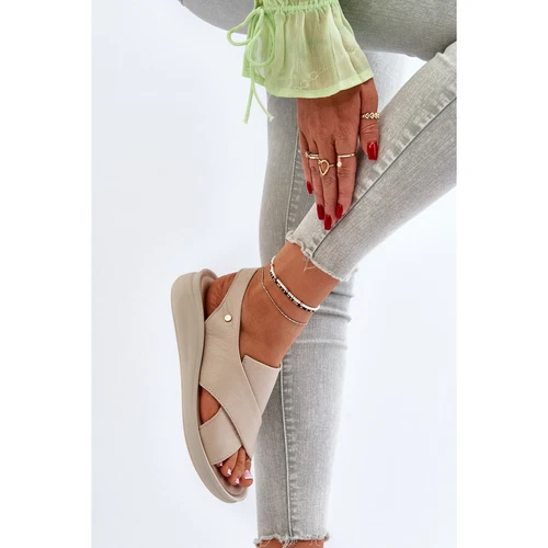 Zazoo 40392 Women's Leather Sandals, Beige - Picture 7 of 10
