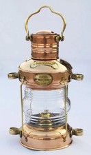 Antique Brass & Copper Anchor Oil Lamp Nautical Ship Lantern Maritime Boat Light