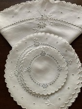Tovagliette antiche MADEIRA in lino bianco ricamate a mano 19 pezzi immacolate