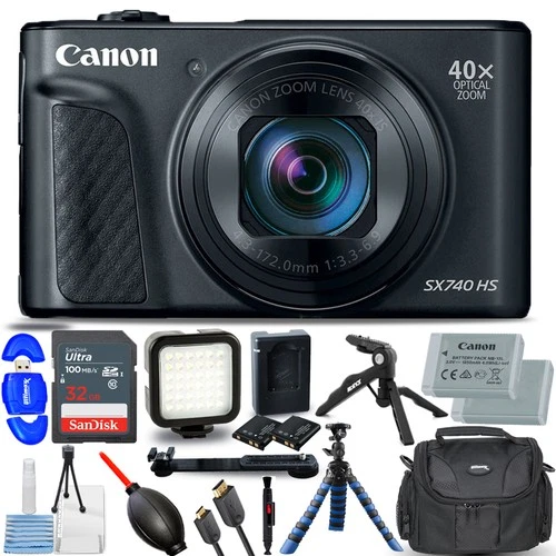 Canon PowerShot SX740 HS Digital Camera Black 2955C001 - 12PC Accessory Bundle