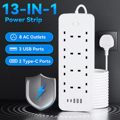 13 in 1 UK Stecker Verlängerungsplatine 2 m 3 m Verlängerungskabel 3200 W Steckdose Platine UK