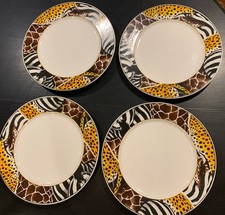 4 FC Porcelain Wild Animal Print 10.5" Dinner Plates Giraffe Zebra Leopard