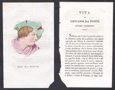 1820 Giovanni Del Ponte Pittore Italia Ritratto Incisione