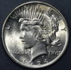 1924 $1 PEACE SILVER DOLLAR KM# 150 Grade:  Choice BU A6049