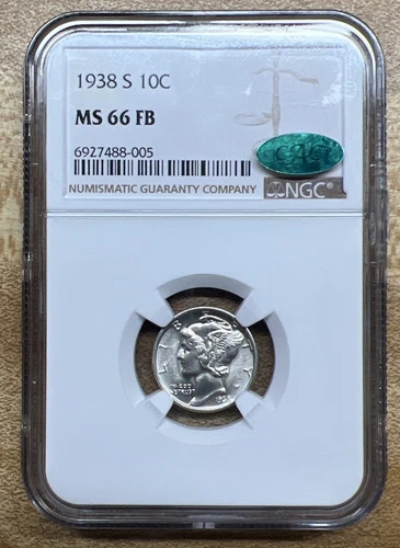 1938-S Mercury Silver Dime 10C MS66FB NGC (CAC)