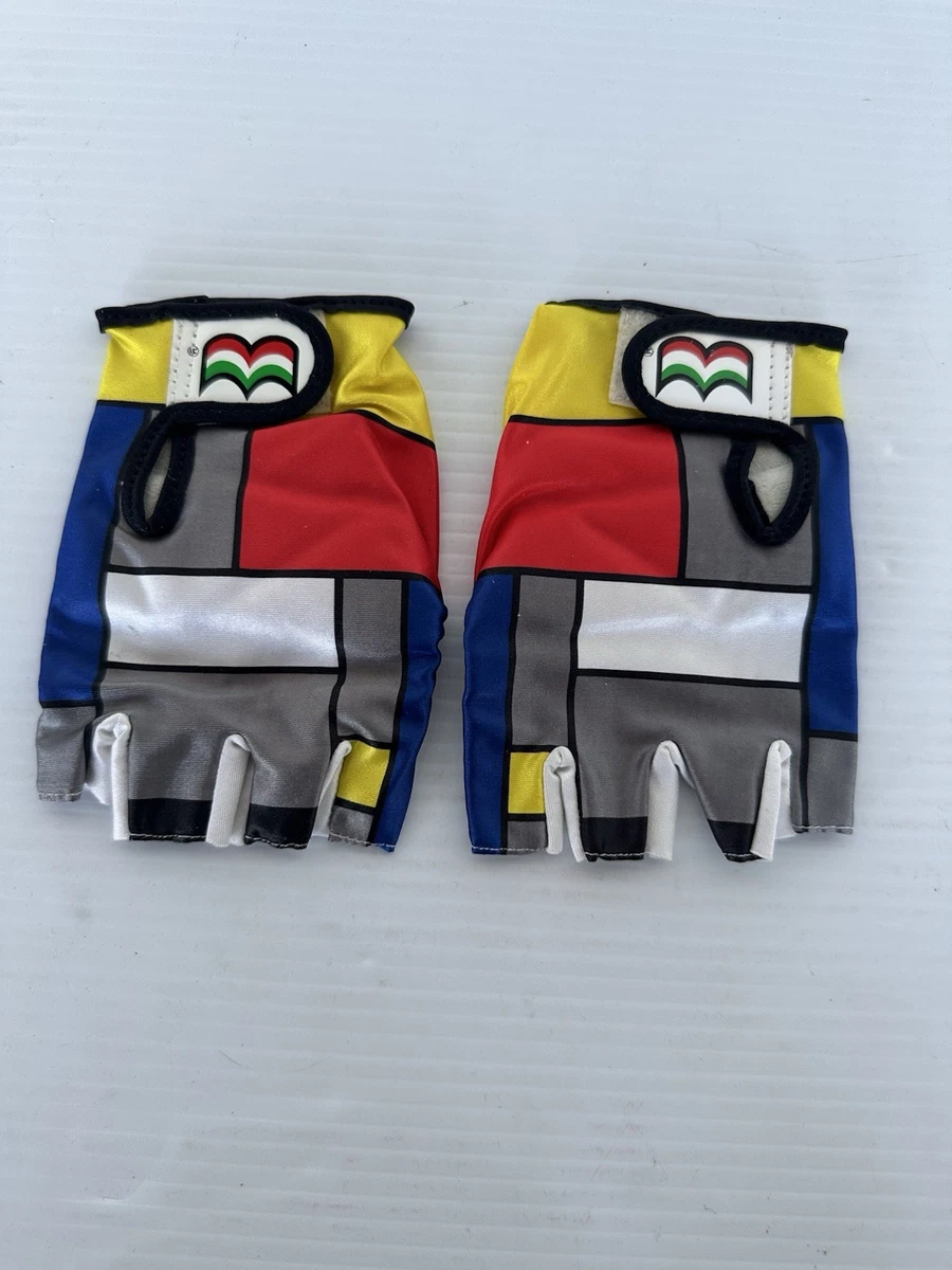 Vintage Briko Cycling Gloves Mondrian Colorblock Leather Palm Fingerless Italy