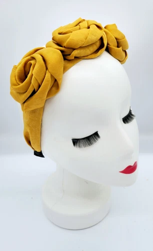 Stylish Mustard Yellow Fabric Rose Headband Fascinator Simple Elegant Headwear - Picture 3 of 4