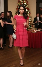 ELLE Hot Pink Cap-Sleeve Cocktail Party Dress Size 4 Fit & Flare Textured Lined