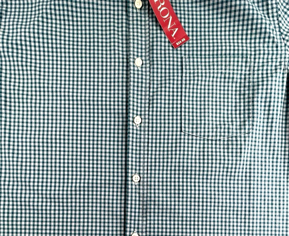 Nueva Camisa Merona Para Hombres Verde Blanca A Cuadros Manga Larga Abotonada Grande Foto 3 de 4