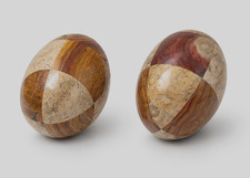 Set of 2 Polished Stone Eggs Brown Cream Marble Style Easter Basket Filler Decor