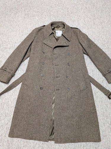 vintage TWEED donegal wool BELTED overcoat 42L herringbone SHERLOCK trench brown - Picture 9 of 9