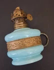 Victorian Miniature Finger Courting Oil Lamp Robin Egg Blue Milk Glass NO SHADE