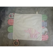 Modern Baby Pink Elephant Security Blanket Sensory Lovey Tags Rattle Wood Ring