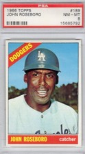 1966 TOPPS BASEBALL SET BREAK #189 JOHN ROSEBORO PSA 8 DODGERS