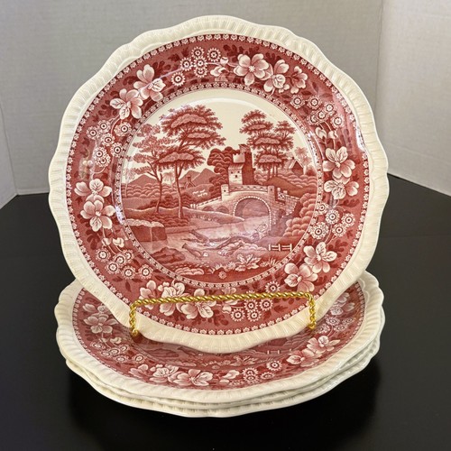 4X Copeland SPODE'S TOWER Pink Dinner Plates 10-5/8" Diameter OLD Pink MARK