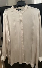 NWT Eileen Fisher Almond Striated Silk Satin Mandarin Collar Shirt Size XL