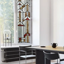 Faux Stained Glass Effect Window Privacy Film, Original Hand Dawn Static Clin...