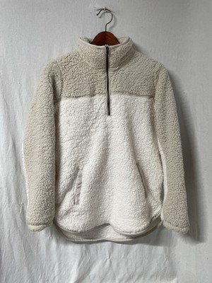 Abercrombie And Fitch Womens Sz Med Soft Sherpa Fleece Pullover 1/4 Zip Cream