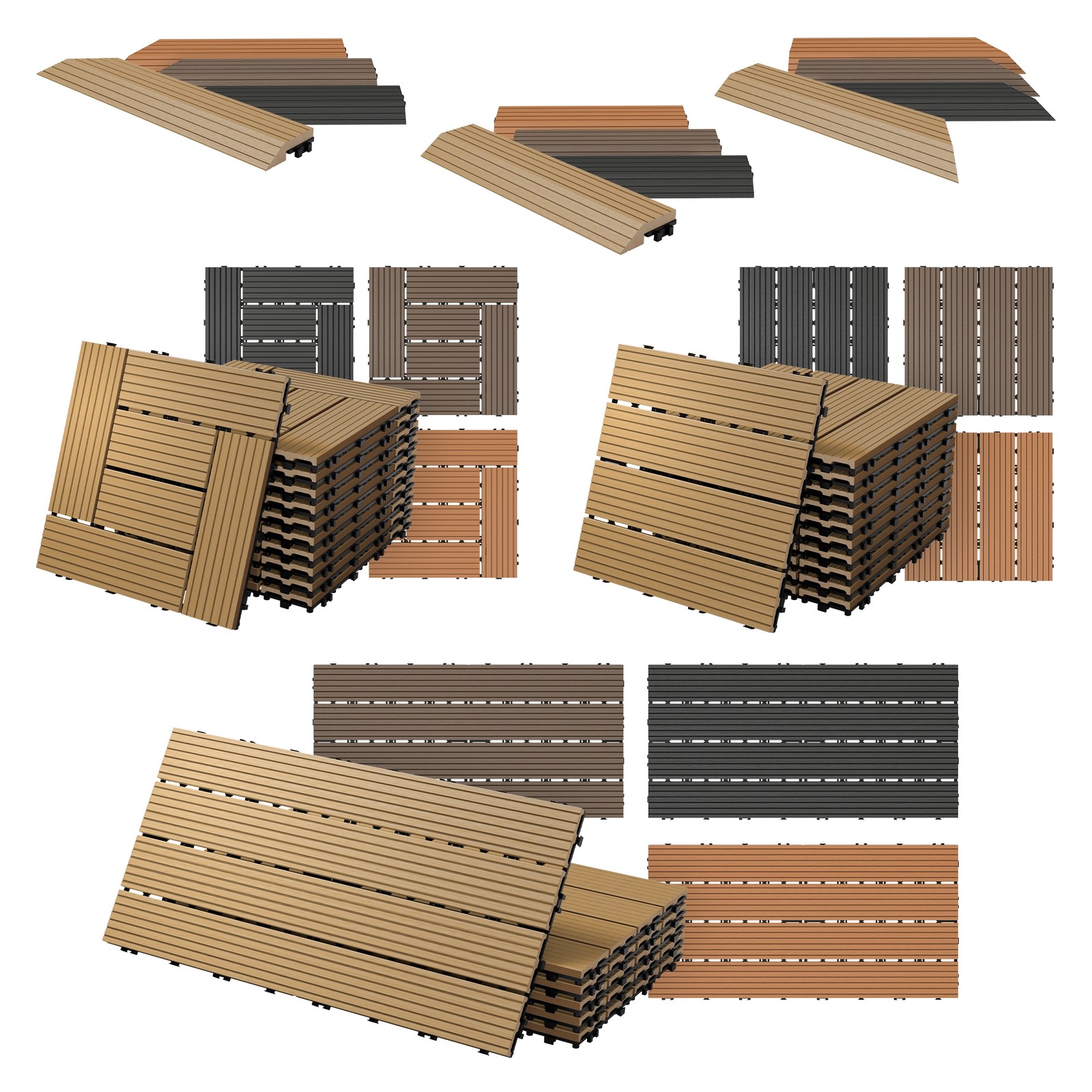 WPC Terrassenfliesen Holzfliese Bodenbelag WPC Abschlussleiste Abdeckleiste 1 m²