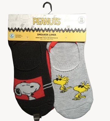 Peanuts Sneaker Liner No Show Socks Shoe Size 4-10 10 Pairs Snoopy Woodstock New
