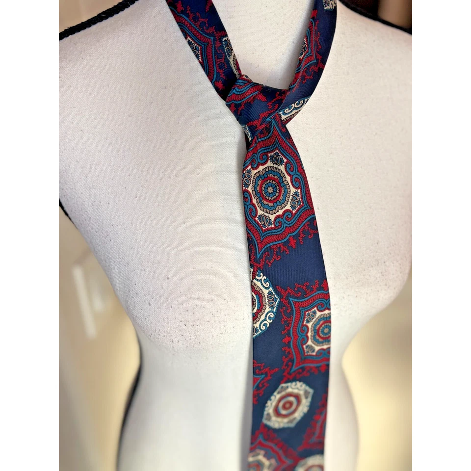 Corbata de cuello Arnold Palmer vintage para hombre azul marino patrón geométrico cachemir Foto 2 de 4