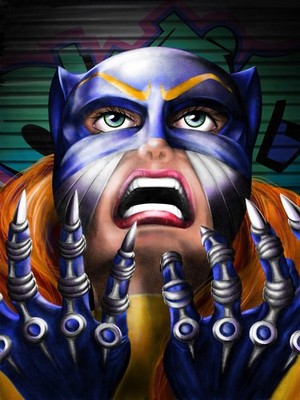MARVEL COMIC HELLCAT SUPERHERO HAND-DRAWN ART - 12x16'' - WOOD/GLASS FRAME