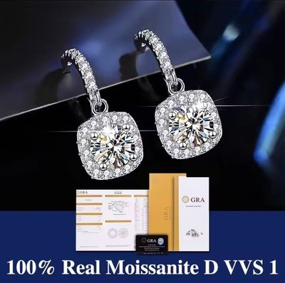 Neu 0,5 kt 1 kt Moissanit Heiligenschein Hänger Huggie Ohrringe Sterlingsilber GRA