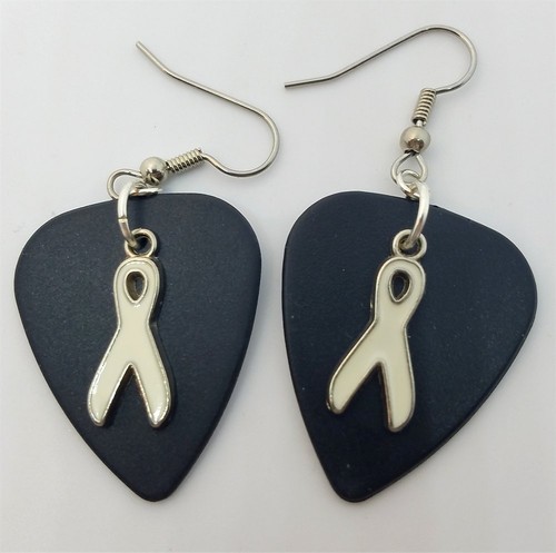 White Ribbon Charm Guitar Pick Earrings - Pick Your Color - Picture 8 of 13