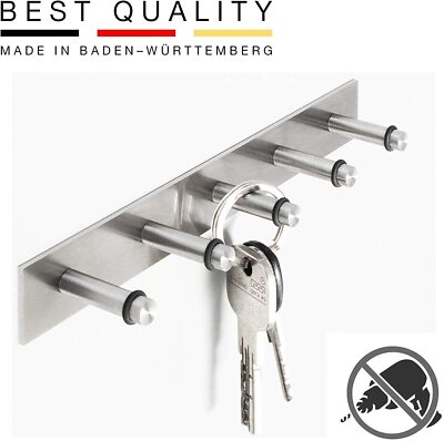 Schlüsselbrett zum Kleben Edelstahl matt 5 Haken Hakenleiste - PHOS Design