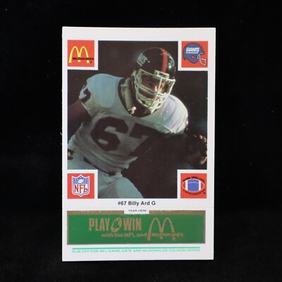 1986 Billy Ard N.Y. Giants McDonald's GREEN Regular Issue Game Card #67 ...