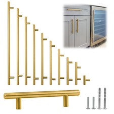 Gold Brushed Satin Brass Stainless Steel T Bar Pull Kitchen Cabinet Handle 2"-14