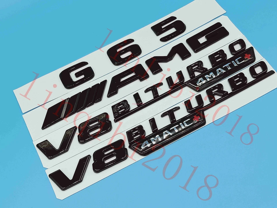 Adhesivo negro brillante plano G65 AMG V8 BITURBO maletero emblemático insignia para Mercedes Benz Foto 3 de 4