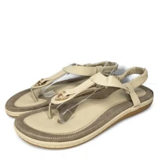 Socofy Thong Sling Back Sandal Shoes Womens Beige Gold Accent Comfort Size 42