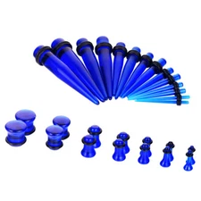 36Pcs/Lot Ear Stretching Kit 14-00g Blue Acrylic Tapers Plugs Ear Gauges O-ring