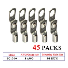 45pcs 8 AWG Cable Lug End Silver Copper Eyelet Wire Ring Terminal 3/8" Stud Hole