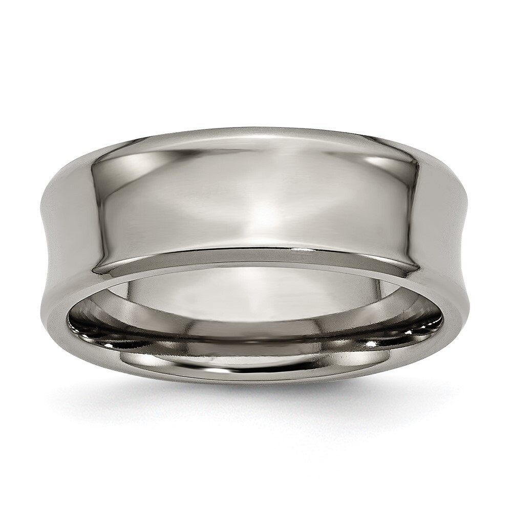 Titanium Polished Concave 8mm Beveled Edge Band Ring Size 12