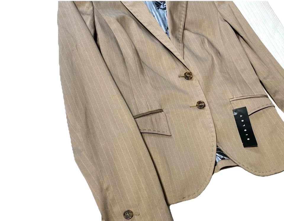 Blazer Sisley Nuevo con Etiquetas a Rayas Talla 42 o Pequeña Marrón Taupe Chaqueta a Rayas Nuevo Foto 2 de 4