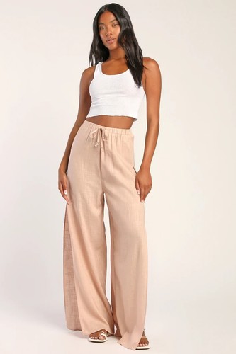 Pantaloni copricostume da bagno Lulus Seaside Mauve Sweetie taglia XL misto lino spiaggia nuovi con etichette - Foto 6 di 20