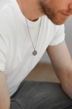 Lotus necklace for men silver steel chain crown chakra waterproof Yoga gift