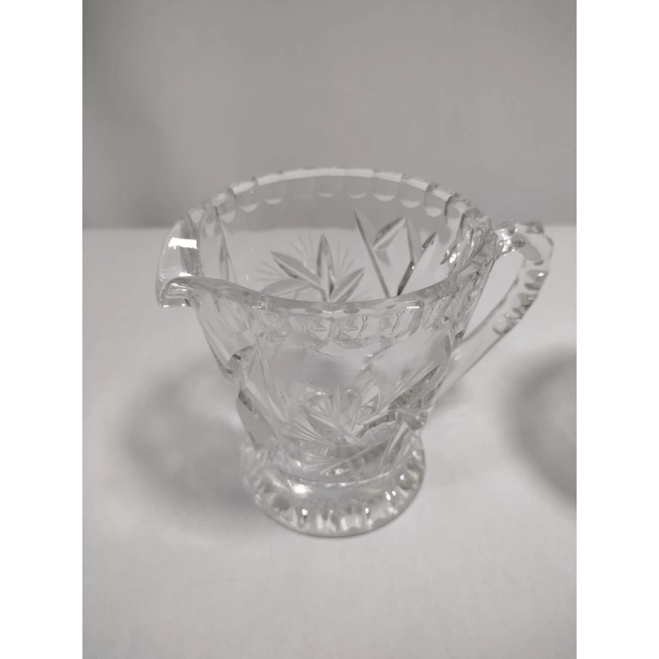Cristal Corte Transparente Crema y Azúcar Set Vintage Sunburst Foto 3 de 4