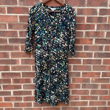 East Dress Women's Size UK 10 Blue Ladies A-Line Stretchy Midi 3/4 Sleeves